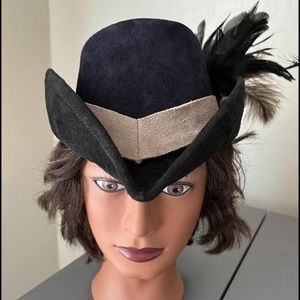 Vintage Blonde Swan Navy/Black/Gray Victorian Edwardian Renaissance Riding Hat